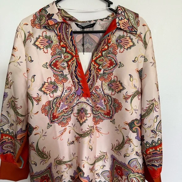 Zara Orange Long Sleeve Sundress with Notched Collar - Picture 3 of 6